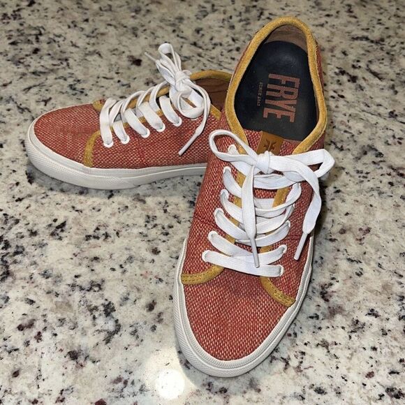 Frye Gia Canvas Leather Low Lace Up Sneakers Rust Terracotta Women’s Size 6 - Picture 4 of 9